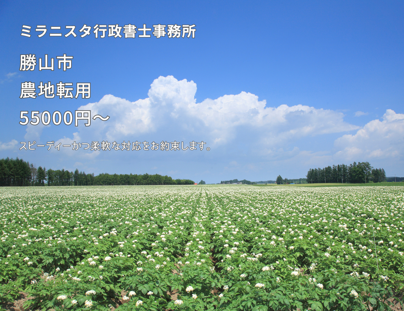 ミラニスタ行政書士事務所　勝山市　農地転用55000円～　スピーディかつ柔軟な対応をお約束します。